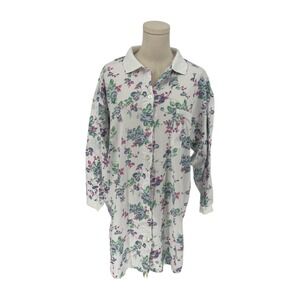 Vintage Body Drama Nightshirt White Floral Cotton 1992 Sleep Shirt M